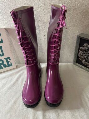 Women's Purple Lace-Up Knee-High Boots